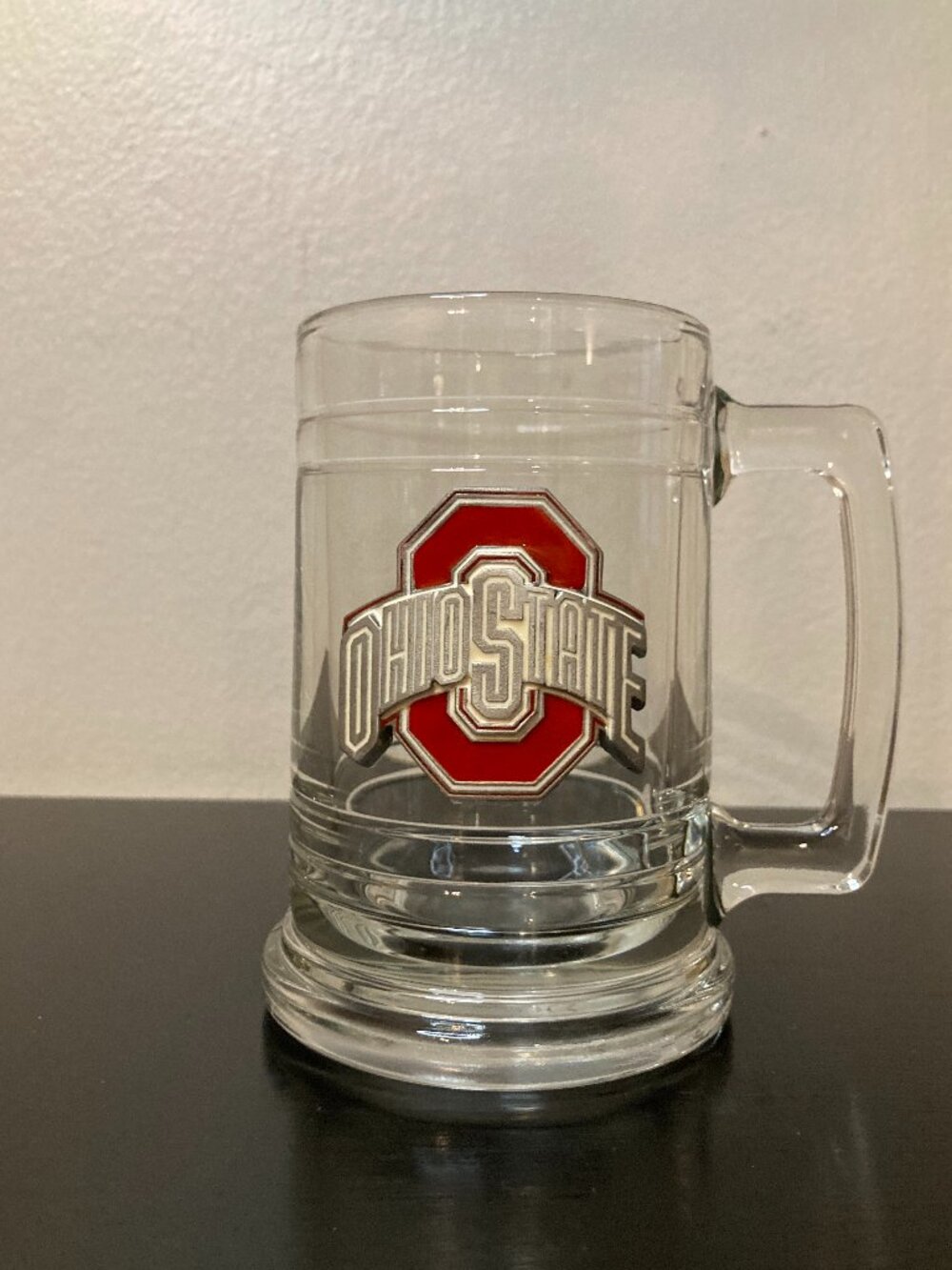 Vintage Ohio State Buckeyes Heavy Glass Mug With Metal Logo - 5.25" tall